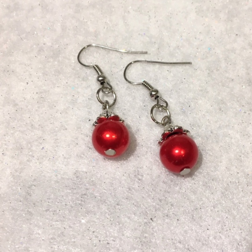 Red Faux Pearl Earrings